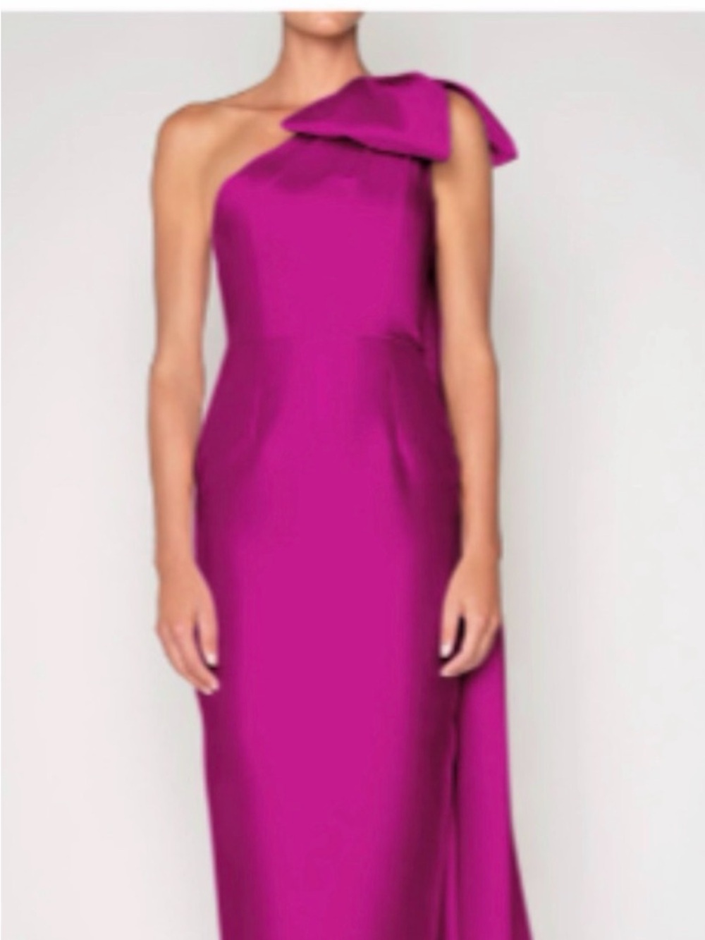 ALEXIA MARIA One-Shoulder Gown in Bright Punk with Bow Detail - Picture 4 of 4